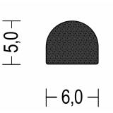 EPDM-Moosgummi Halbrund-Profil 6 x 5 mm
